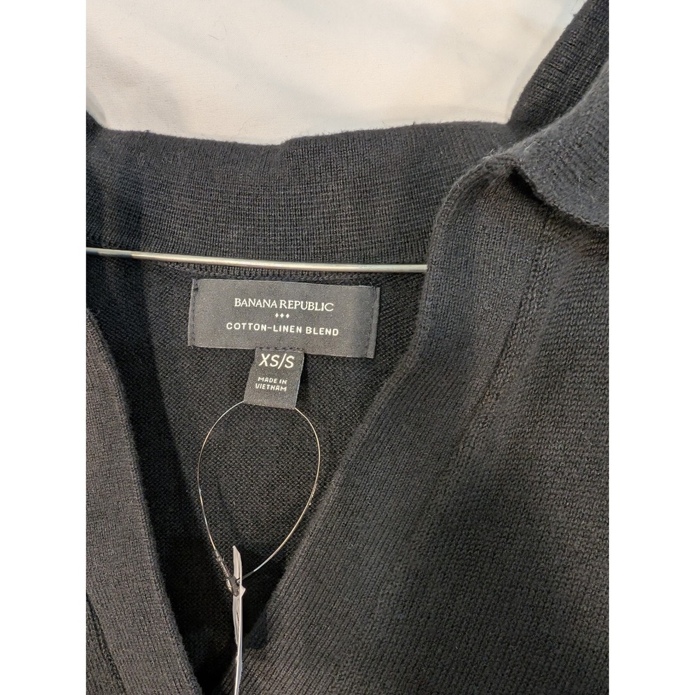 Banana Republic Black Cotton Linen Blend Polo Sweater Top 443002-04-1 XS/S